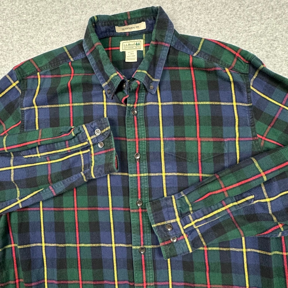 LL Bean Flannel Shirt Mens Large Traditional Fit Tartan Plaid Vintage Y2K 228061